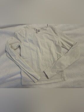 Divided Cream Scoop Neck Long Sleeve Top